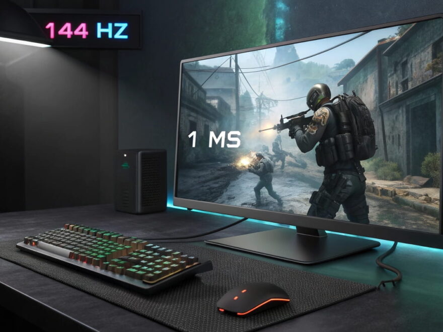 Gaming-Monitor mit 144 Hz und 1 ms Reaktionszeit bei FPS-Spiel – flüssiges Gameplay und schnelle Bildwiederholrate