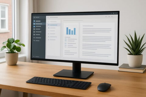 OLED-Monitore im Homeoffice mit geöffneter Büroanwendung