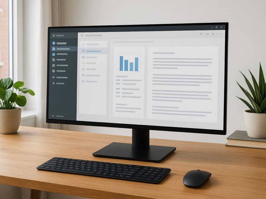 OLED-Monitore im Homeoffice mit geöffneter Büroanwendung
