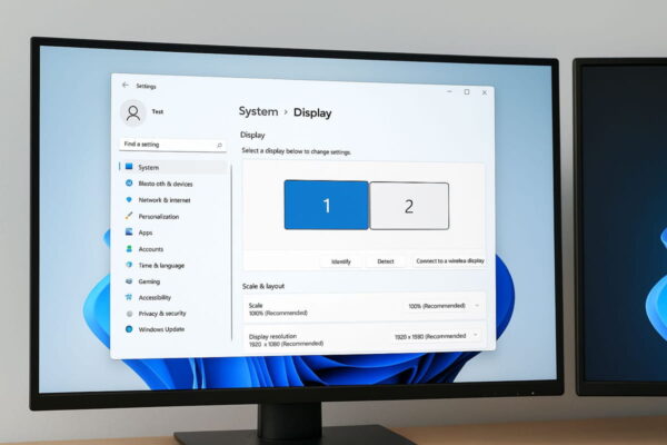 Zwei Monitore in den Anzeigeeinstellungen von Windows 11 anpassen Anzeigeeinstellungen in Windows 11 zur Einrichtung von mehreren Monitoren unter Windows