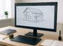 Moderner CAD-Monitor mit technischer Zeichnung auf dem Bildschirm