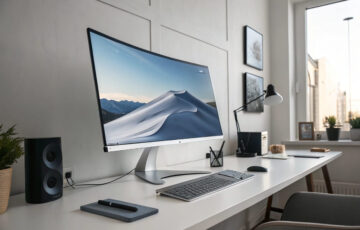 Curved Monitore in Seitenansicht mit sichtbarer Bildschirmkrümmung