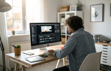 Monitor einstellen an einem modernen Arbeitsplatz