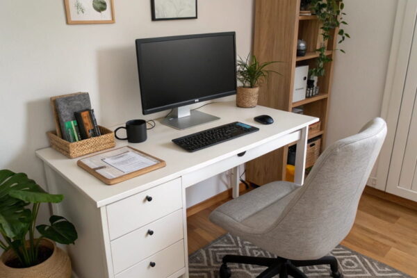 Monitor mit USB-Hub im Einsatz an einem modernen Arbeitsplatz Monitor mit USB-Hub auf aufgeräumtem Schreibtisch im Homeoffice