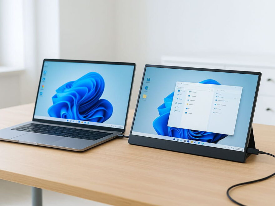 Portable Monitore: Der mobile Zweitbildschirm für unterwegs 1 Portable Monitore im Einsatz an einem Laptop per USB-C