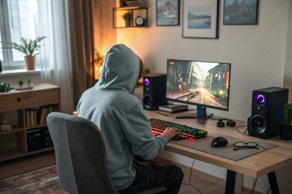 Einsteiger-Setup mit günstigen Gaming-Monitoren unter 200 Euro Gaming-Monitore unter 200 € in einem einfachen Einsteiger-Setup mit 24-Zoll-Monitor und RGB-Tastatur