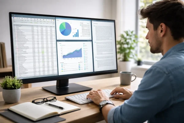 Großer Monitor mit mehreren Fenstern für bessere Lesbarkeit im Arbeitsalltag