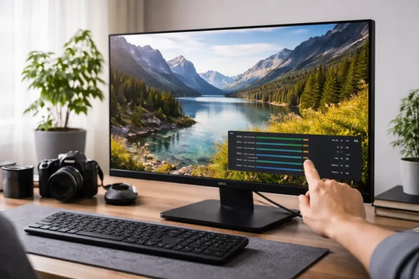 Auflösung und Bildqualität eines Monitors im direkten Eindruck Monitor zeigt hochauflösendes Bild mit feinen Details und Farbabstufungen