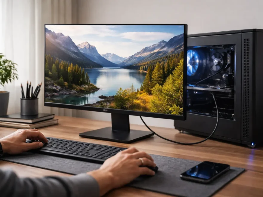 Monitor zeigt Bildausgabe eines PCs auf dem Bildschirm