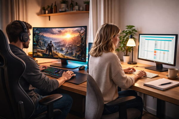 Gaming- und Office-Arbeitsplatz mit unterschiedlichen Monitor-Anforderungen