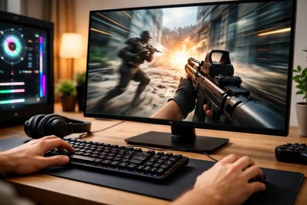 Bildwiederholrate, Reaktionszeit und Input-Lag im Zusammenspiel Gaming-Szene zeigt Zusammenhang von Bildwiederholrate und Eingabeverzögerung