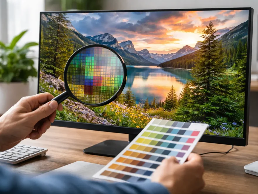 Monitor Bildqualität: Farben und Kontrast werden auf einem Bildschirm sichtbar