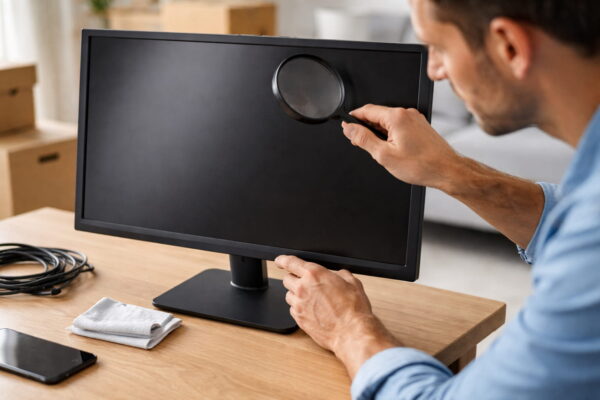 Zustand eines gebrauchten Monitors vor dem Kauf prüfen Gebrauchten Monitor vor dem Kauf auf Kratzer und Zustand prüfen